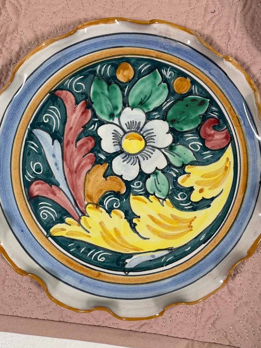 Hand-Painted Floral Ceramic Plate - Multicolor